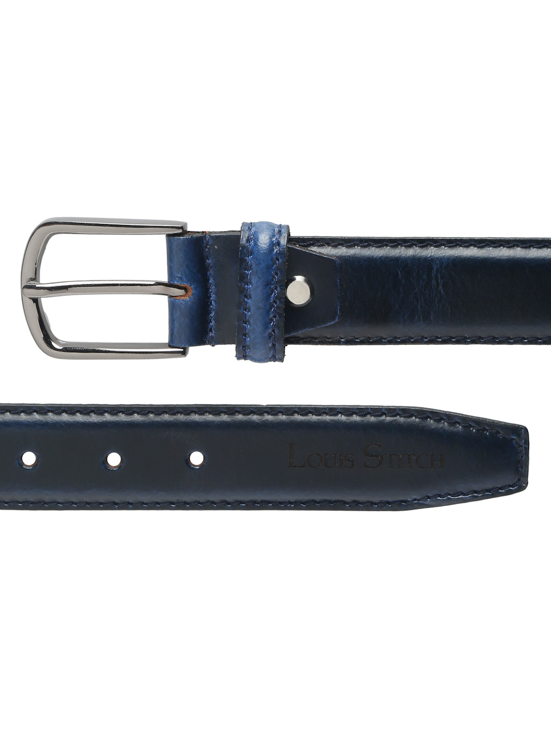 Men'S Navy Blue Italian Raw Crunch Leather Belt Handcrafted With Glossy Buckle