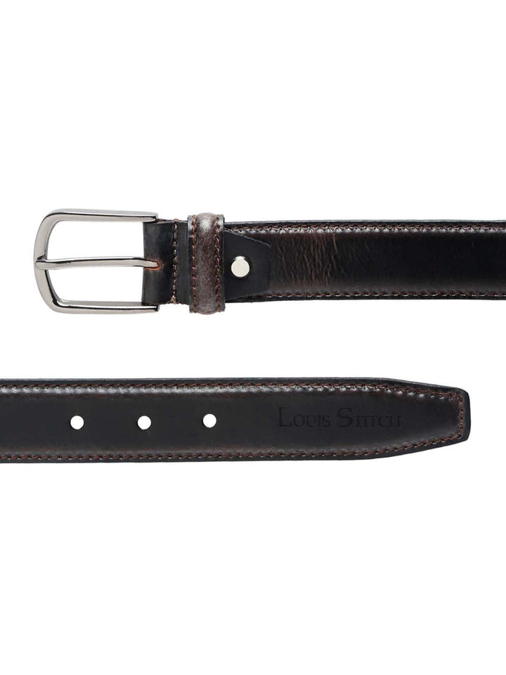 Brown Men'S Dark Brown Italian Raw Crunch Leather Belt Handcrafted With Glossy Buckle