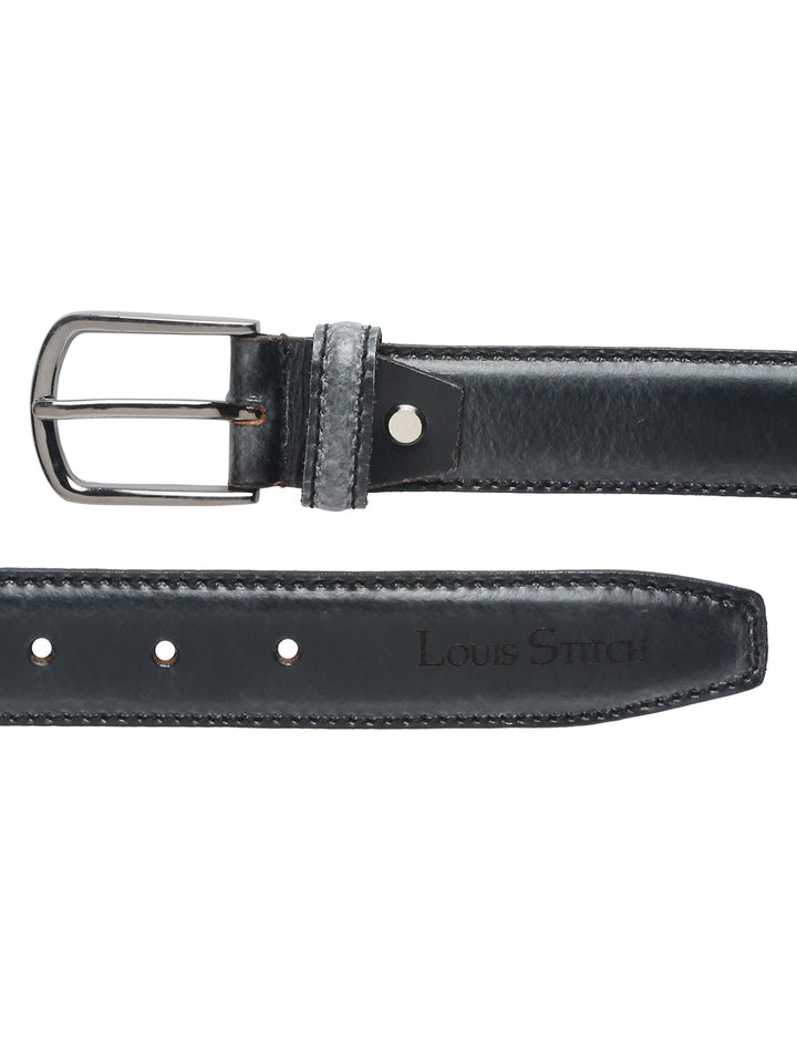 Grey Men'S Ash Grey Italian Raw Crunch Leather Belt Handcrafted With Glossy Buckle
