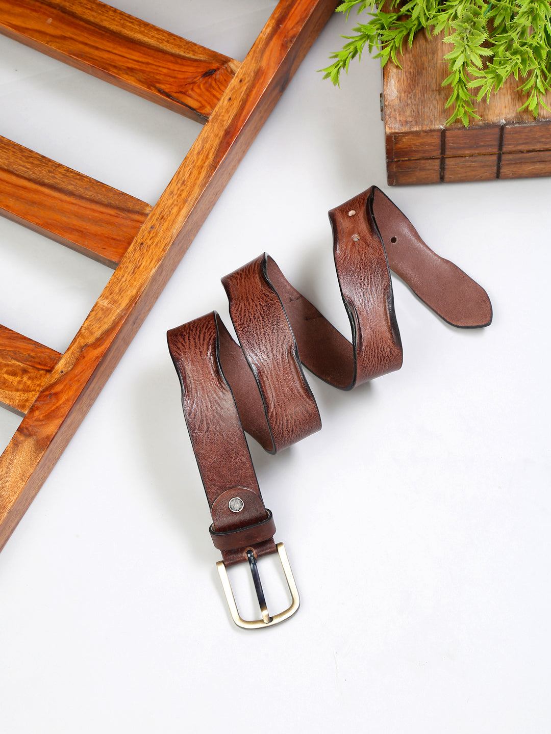 LOUIS STITCH Men's Rust Brown Italian Leather Belt Premium Spanish Style Casual Belts for Men