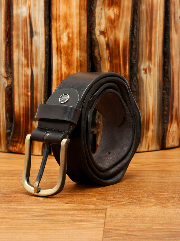 LOUIS STITCH Men's Jet Black Italian Leather Belt Premium Spanish Style Casual Belts for Men