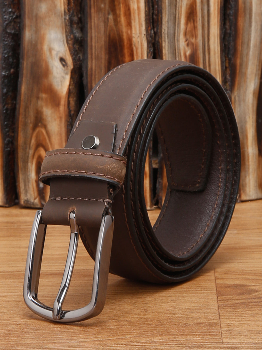 Brown Men's Brown Italian Leather Belt Handcrafted With Chrome Buckle