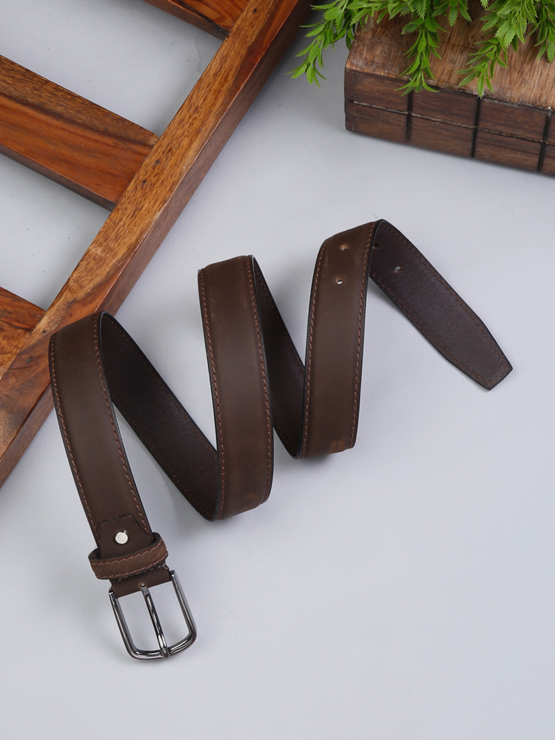 Brown Men's Brown Italian Leather Belt Handcrafted With Chrome Buckle