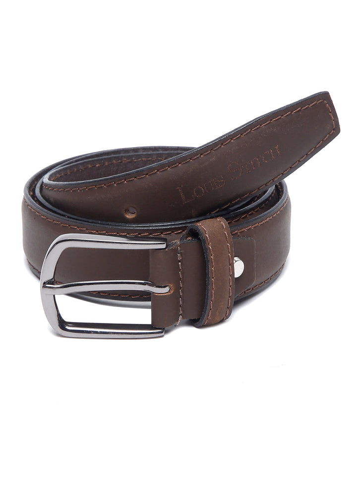 Brown Men's Brown Italian Leather Belt Handcrafted With Chrome Buckle