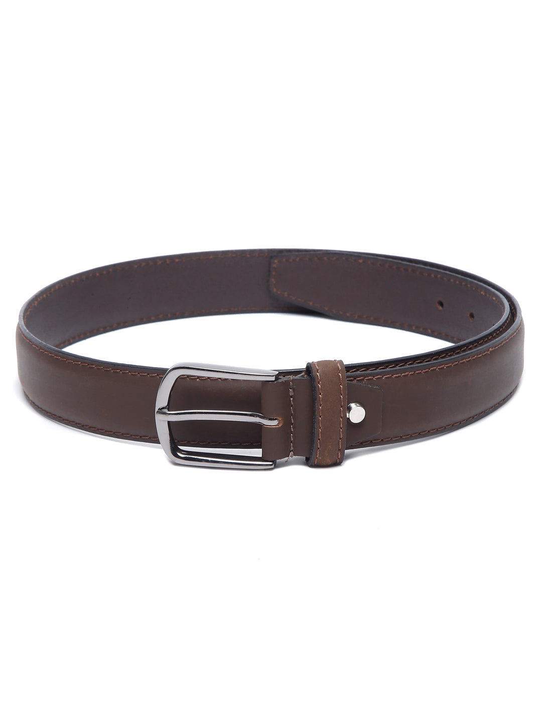 Brown Men's Brown Italian Leather Belt Handcrafted With Chrome Buckle