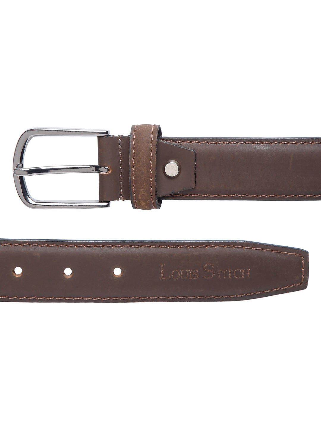 Brown Men's Brown Italian Leather Belt Handcrafted With Chrome Buckle