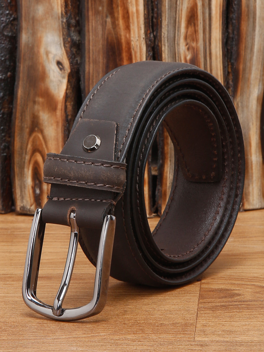 Dark Brown Men's Dark Brown Italian Leather Belt Handcrafted With Chrome Buckle