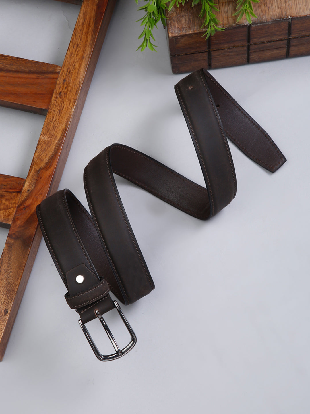 Dark Brown Men's Dark Brown Italian Leather Belt Handcrafted With Chrome Buckle