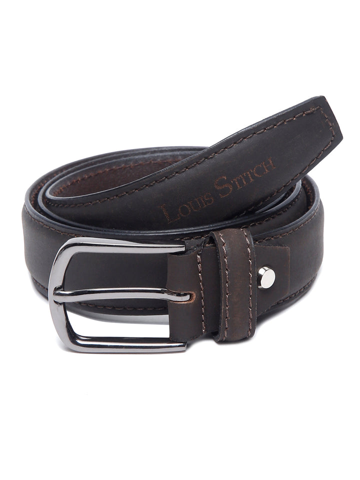 Dark Brown Men's Dark Brown Italian Leather Belt Handcrafted With Chrome Buckle