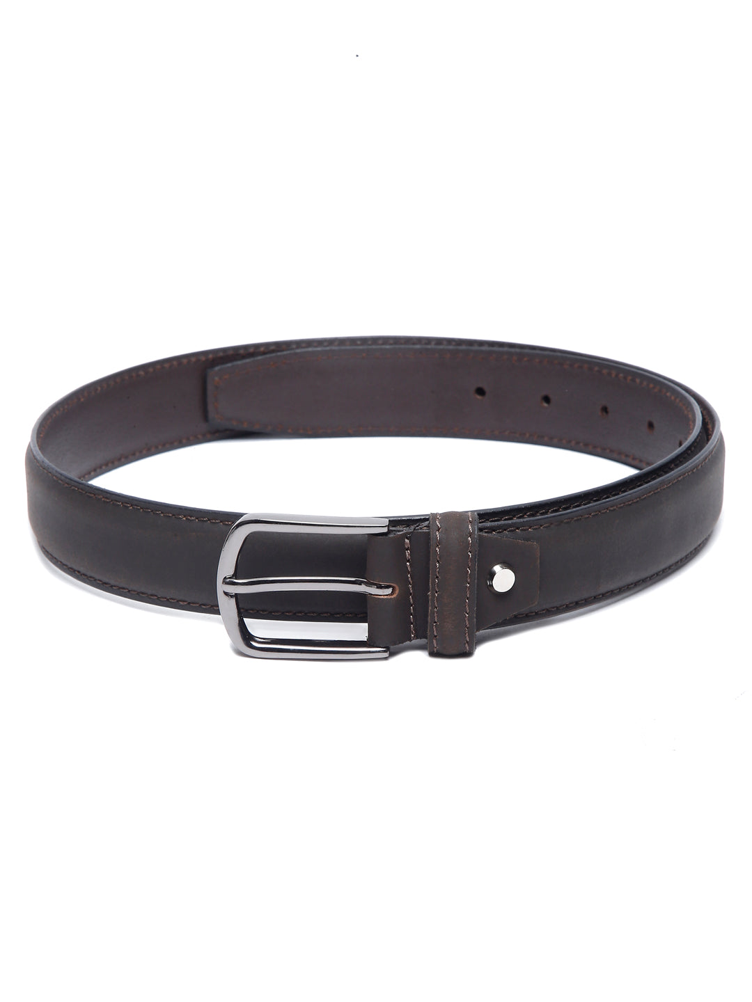 Dark Brown Men's Dark Brown Italian Leather Belt Handcrafted With Chrome Buckle