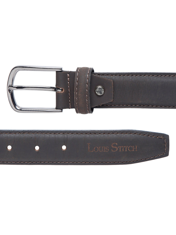 Dark Brown Men's Dark Brown Italian Leather Belt Handcrafted With Chrome Buckle