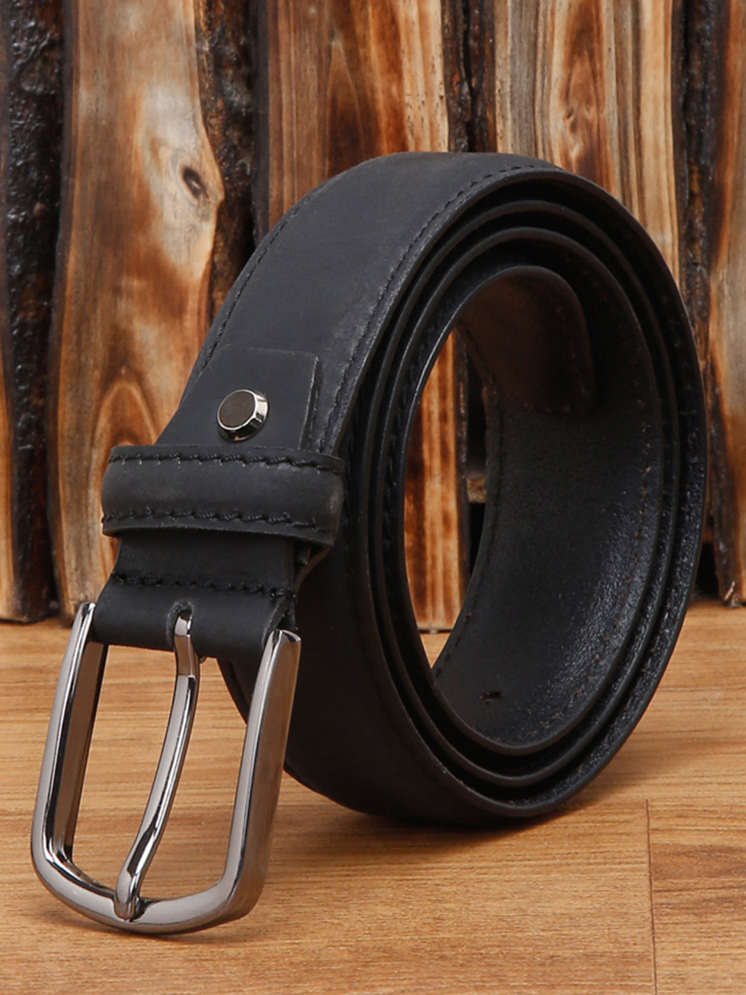 Black Men's Black Italian Leather Belt Handcrafted With Chrome Buckle