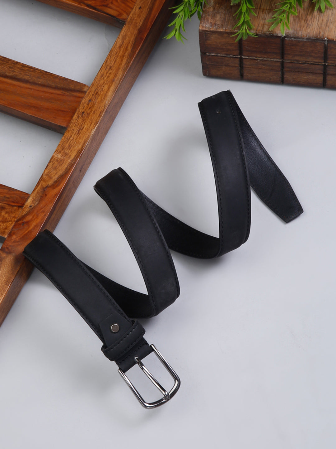 Black Men's Black Italian Leather Belt Handcrafted With Chrome Buckle