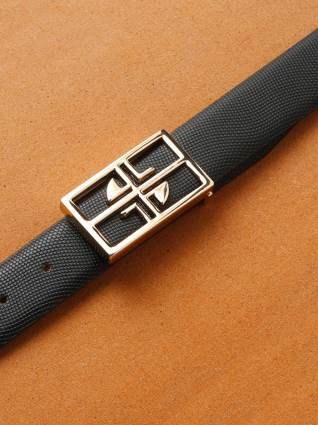 Men's Black Formal Italian Leather Textured Belt For Men