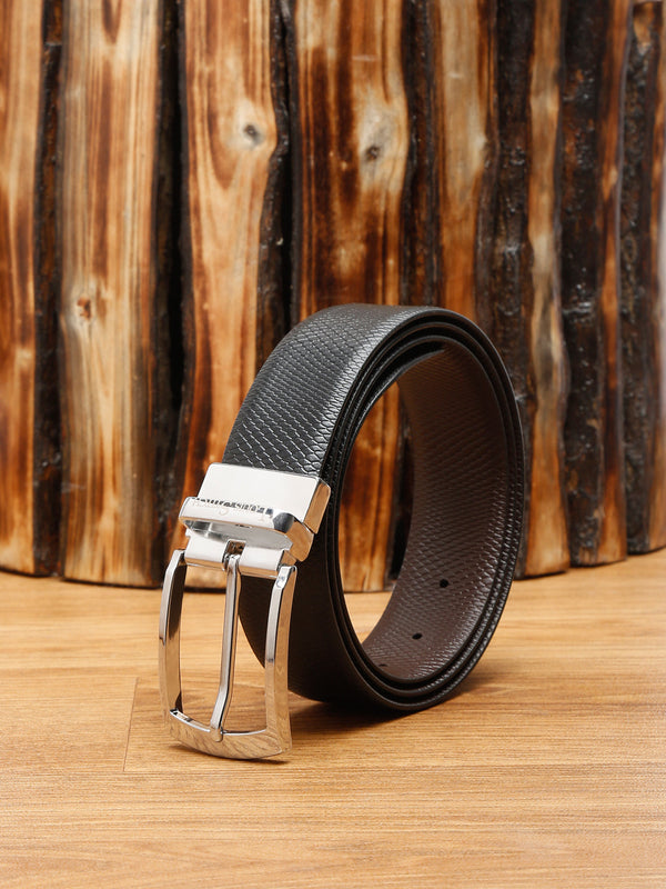 Black/Brown/Chrome Men's Black & Brown Formal Italian Leather Reversible Belt For Men