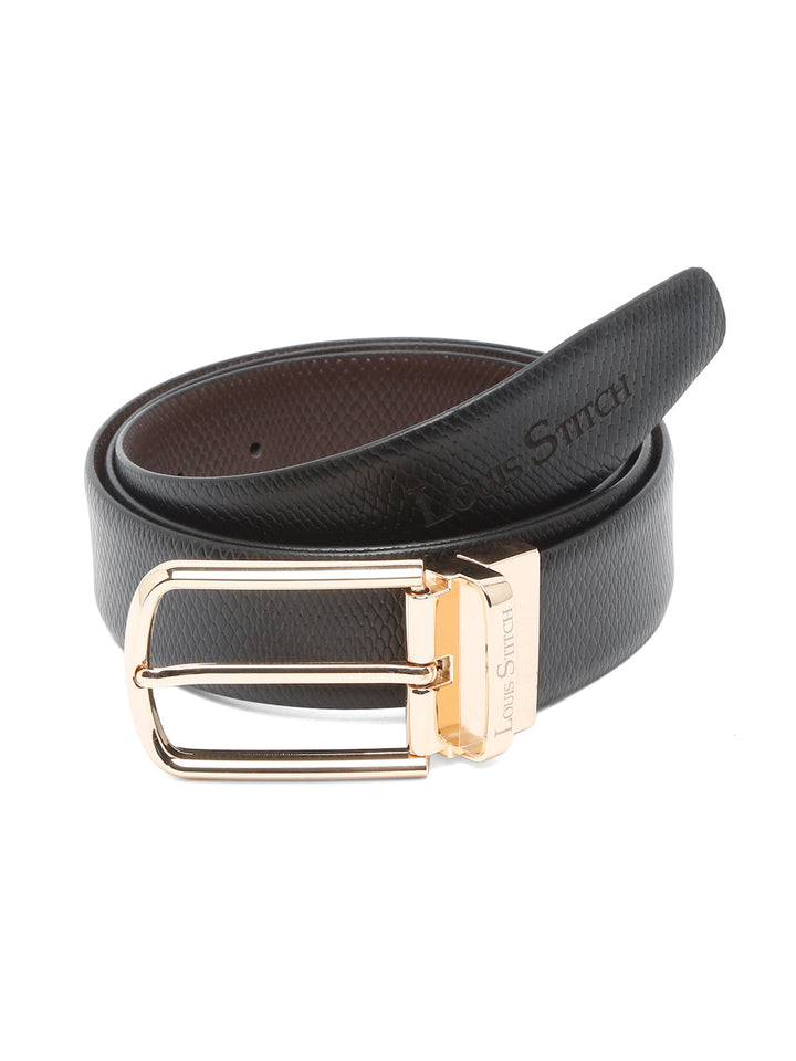 Black/Brown/Golden Men's Black & Brown Formal Italian Leather Reversible Belt For Men