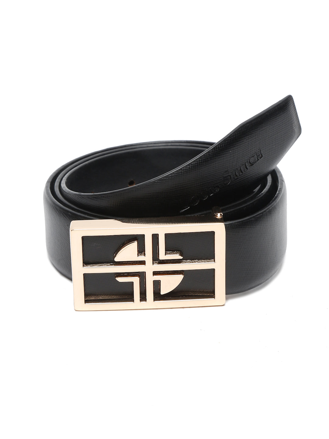 Men's Black Formal Italian Leather Textured Belt For Men