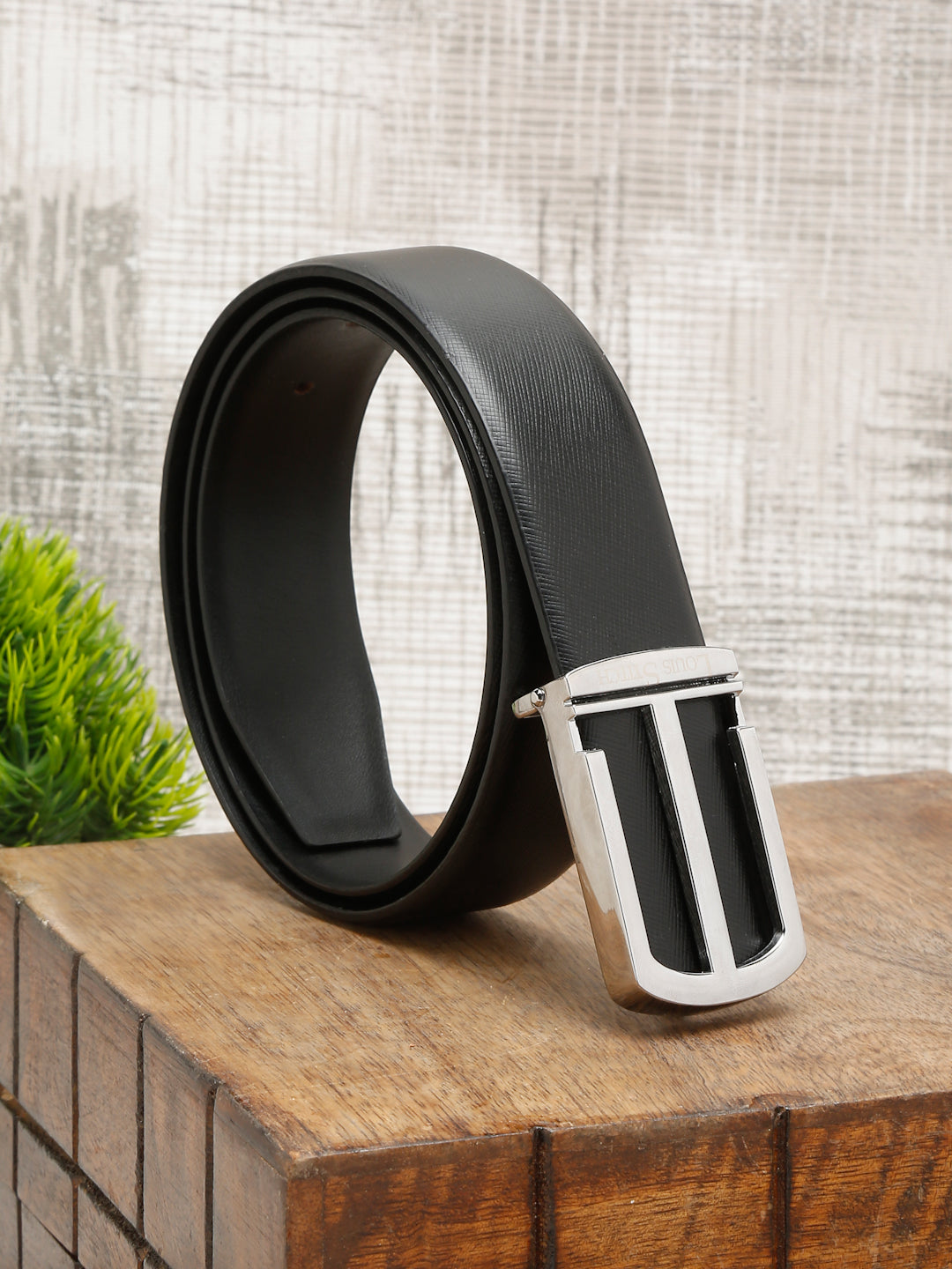 Men's Black Formal Italian Leather Textured Belt For Men