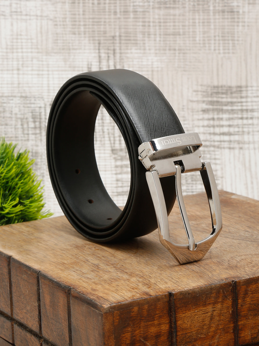 Men's Black Formal Italian Leather Textured Belt For Men