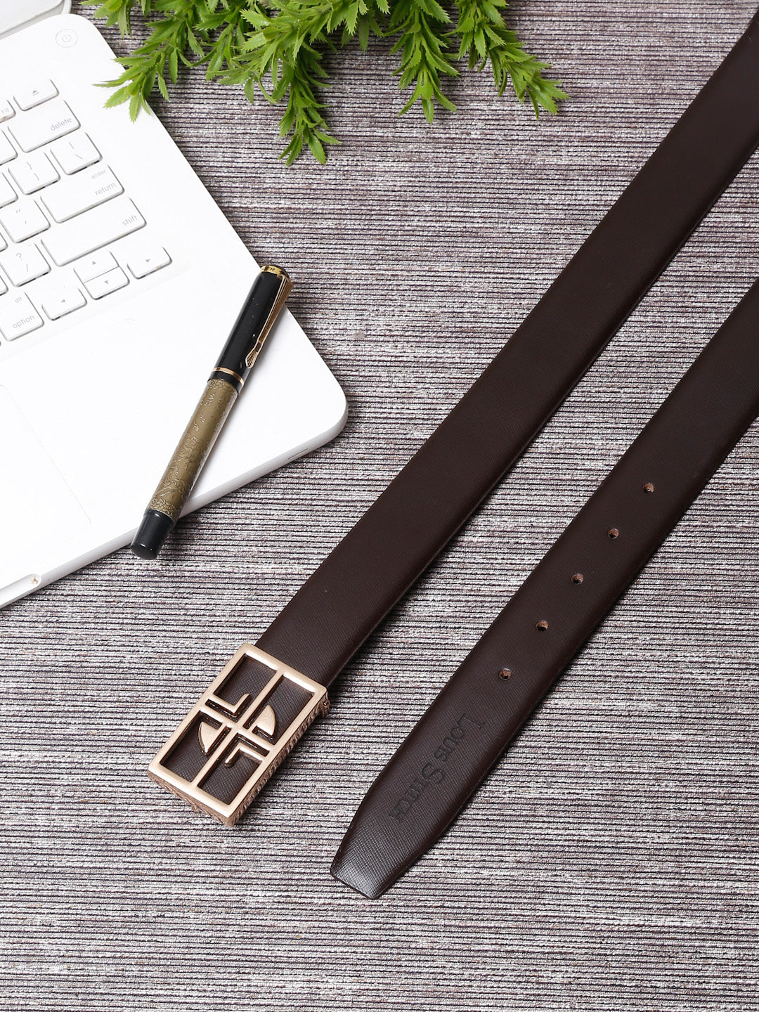 Men's Brown Formal Italian Leather Textured Belt For Men