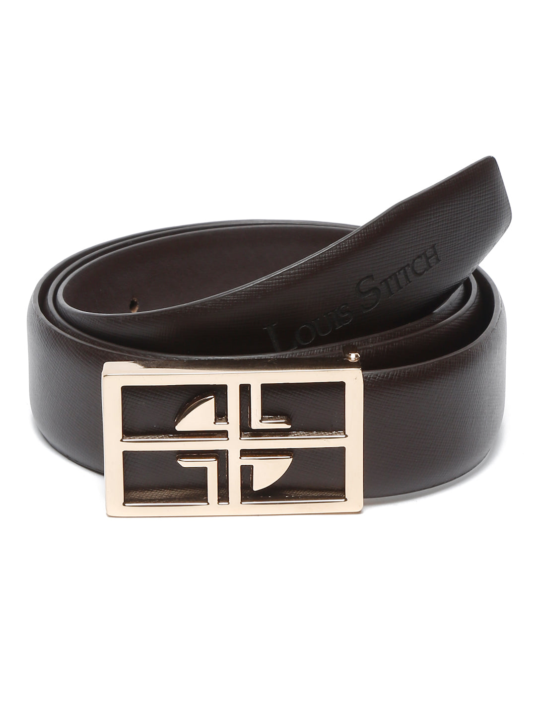 Men's Brown Formal Italian Leather Textured Belt For Men