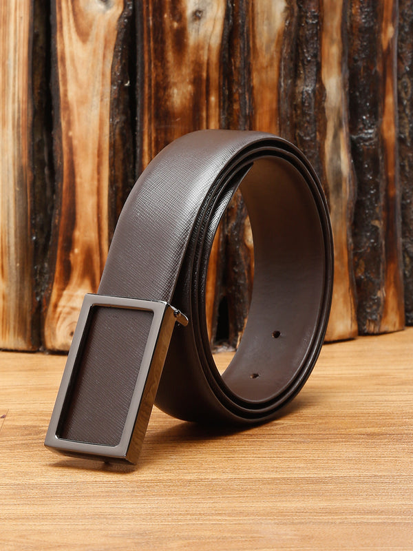 Black/Gunmetal Men's Brown Formal Italian Leather Textured Belt For Men