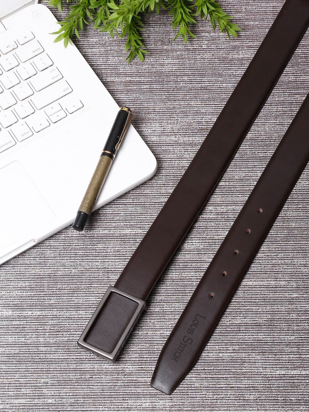 Men's Brown Formal Italian Leather Textured Belt For Men