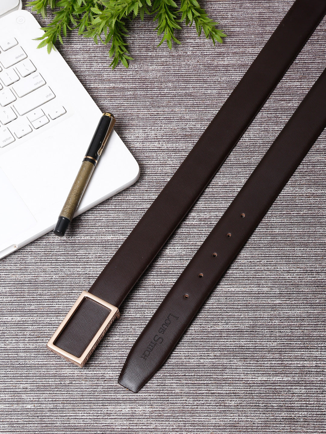 Men's Brown Formal Italian Leather Textured Belt For Men