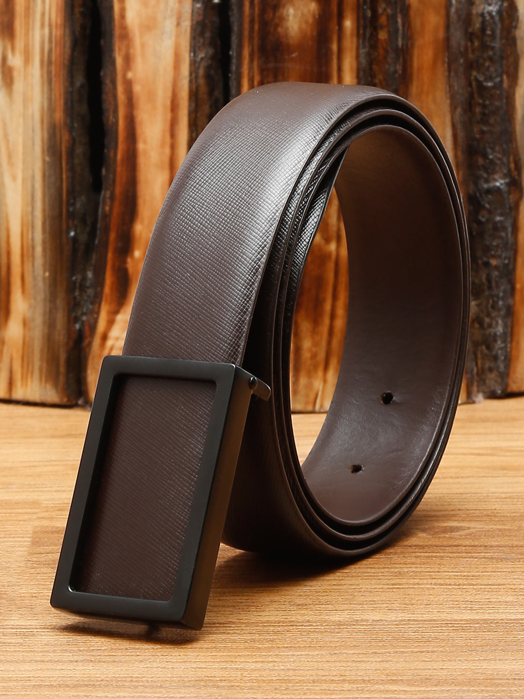 Men's Brown Formal Italian Leather Textured Belt For Men