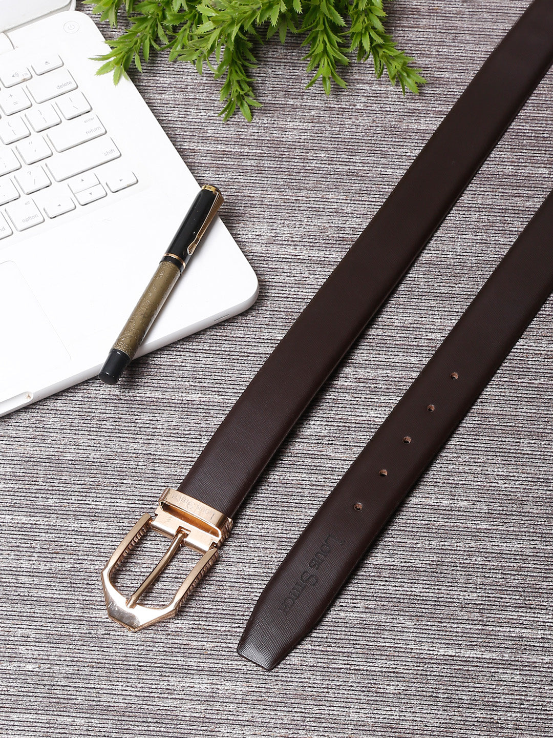 Black/Golden Men's Brown Formal Italian Leather Textured Belt For Men