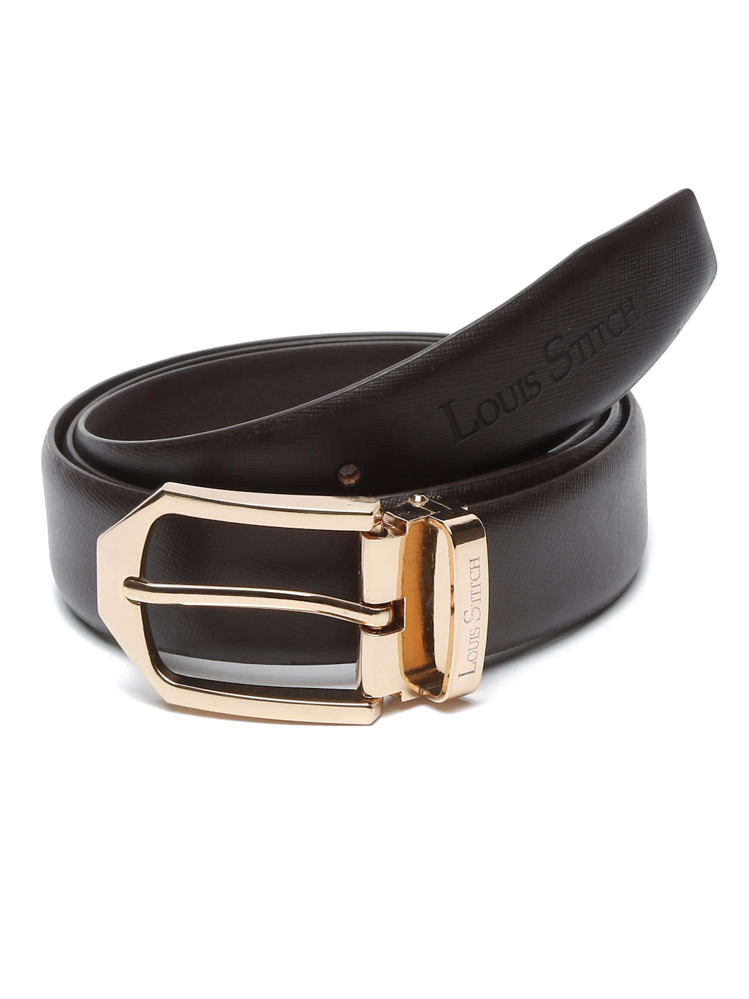 Black/Golden Men's Brown Formal Italian Leather Textured Belt For Men