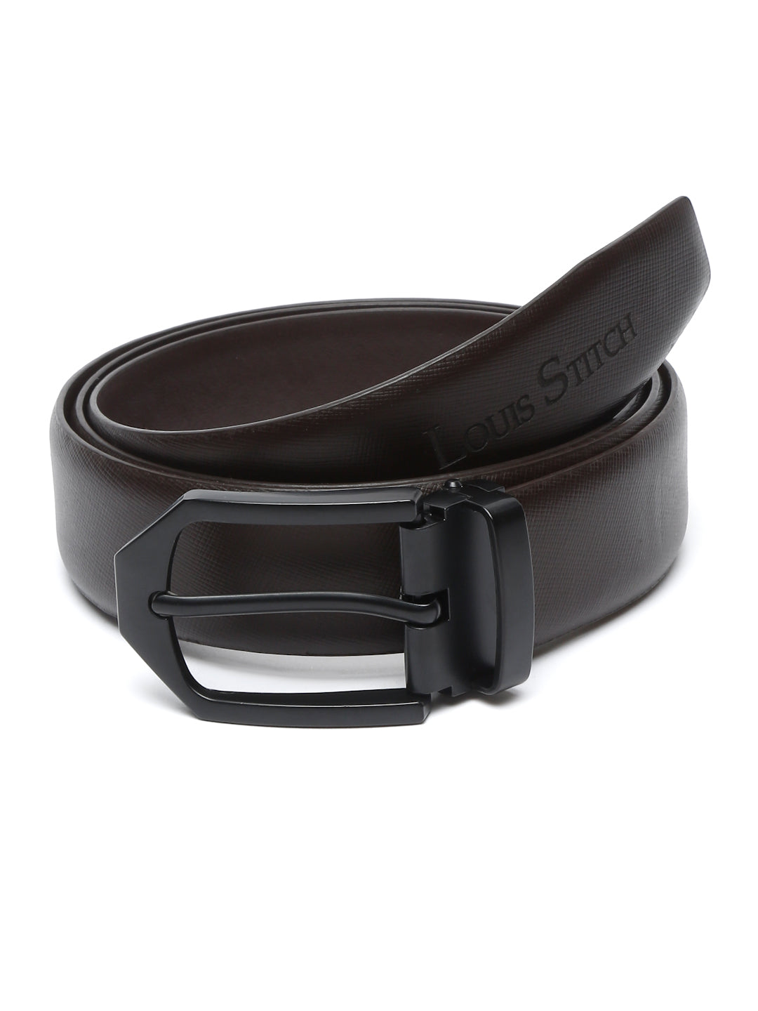 Men's Brown Formal Italian Leather Textured Belt For Men