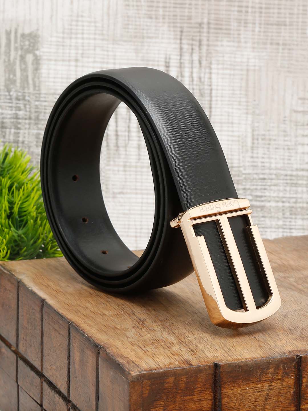 Men's Black Formal Italian Leather Textured Belt For Men