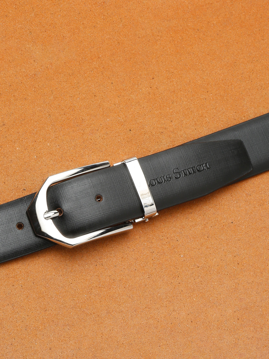 Black/Chrome Men's Black Formal Italian Leather Textured Belt For Men