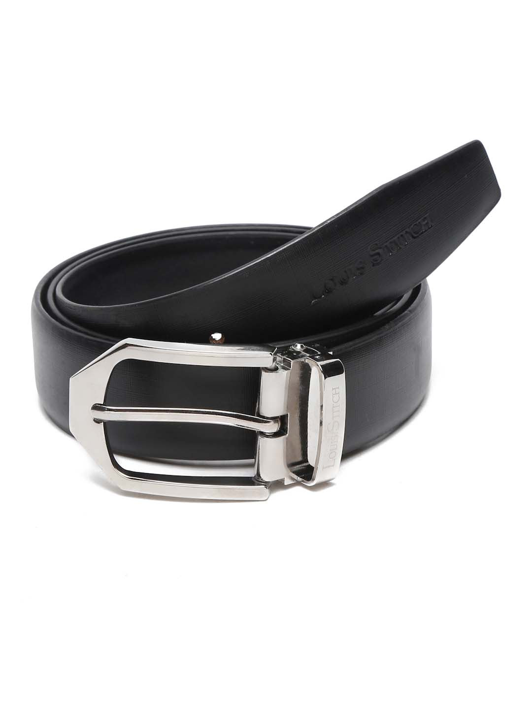 Men's Black Formal Italian Leather Textured Belt For Men