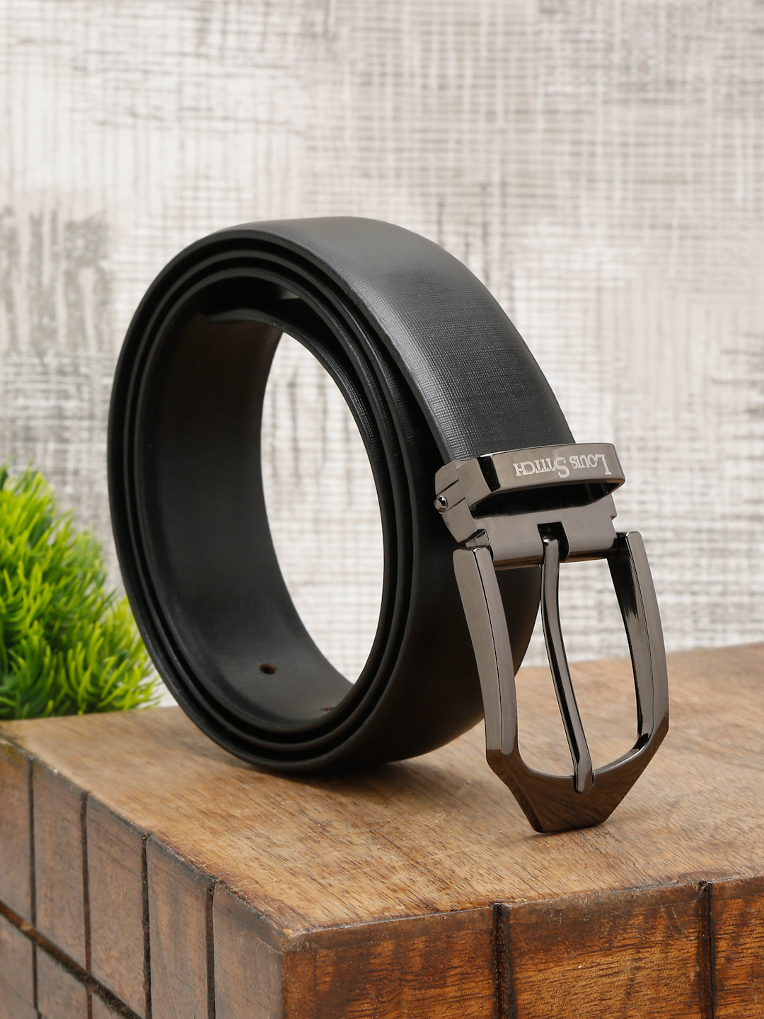 Men's Black Formal Italian Leather Textured Belt For Men