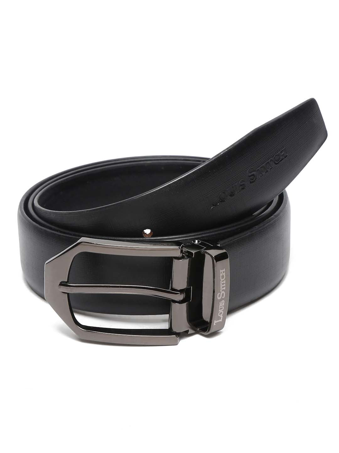 Men's Black Formal Italian Leather Textured Belt For Men