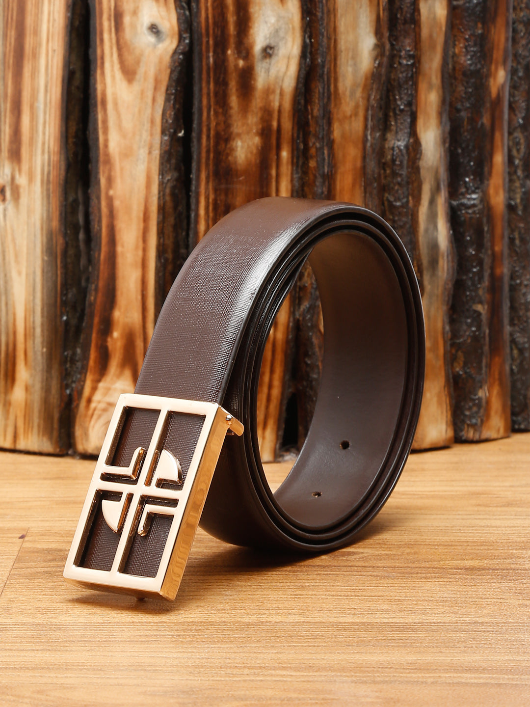 Black/Golden Men's Black Formal Italian Leather Textured Belt For Men