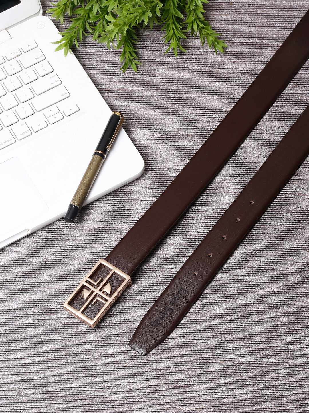 Black/Golden Men's Black Formal Italian Leather Textured Belt For Men