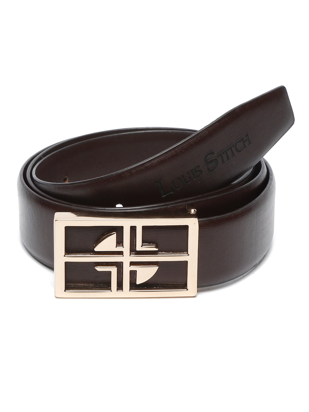 Black/Golden Men's Black Formal Italian Leather Textured Belt For Men