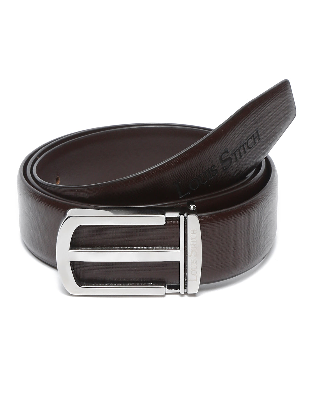 Black/Chrome Men's Black Formal Italian Leather Textured Belt For Men