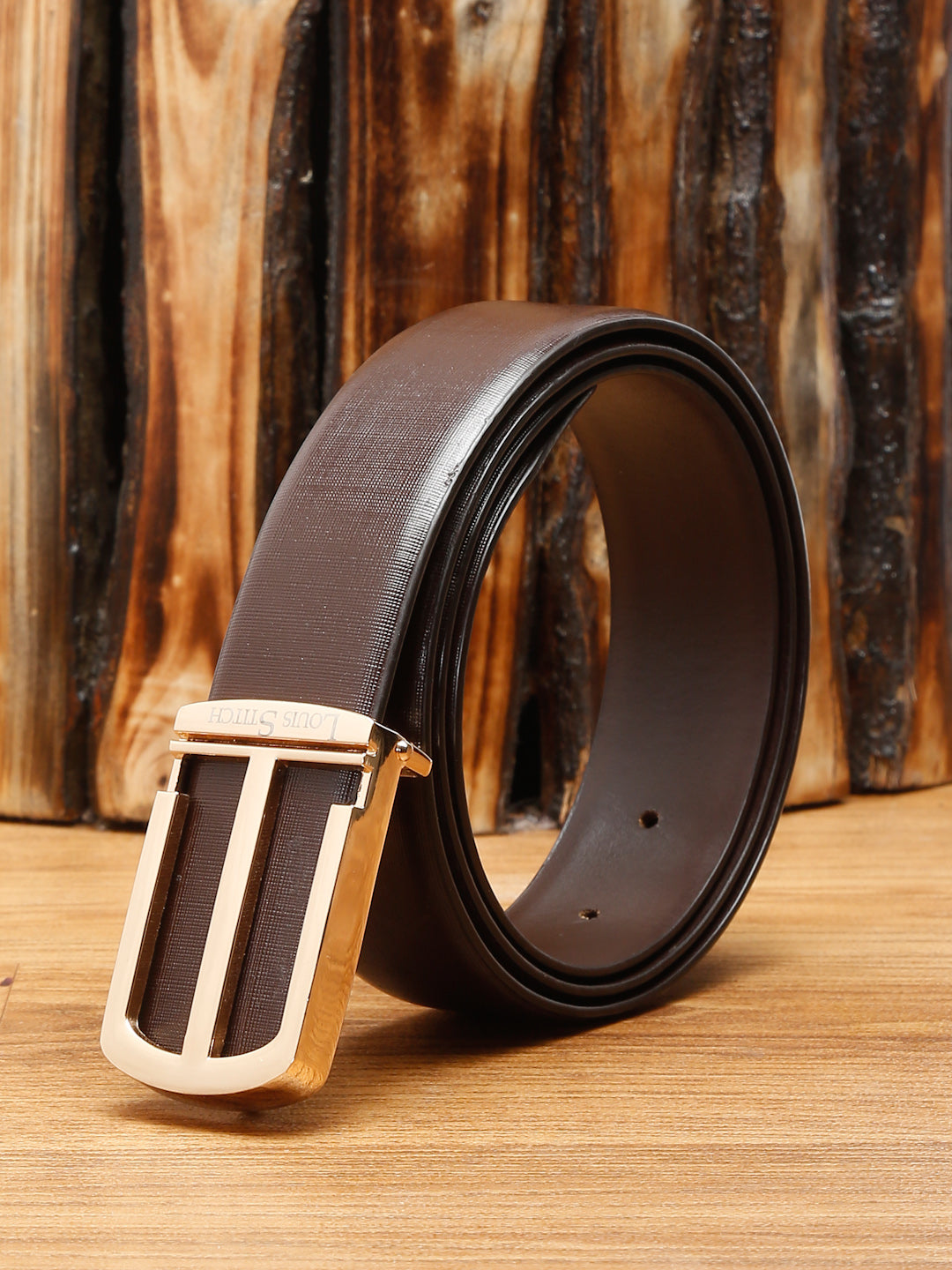 Black/Golden Men's Black Formal Italian Leather Textured Belt For Men
