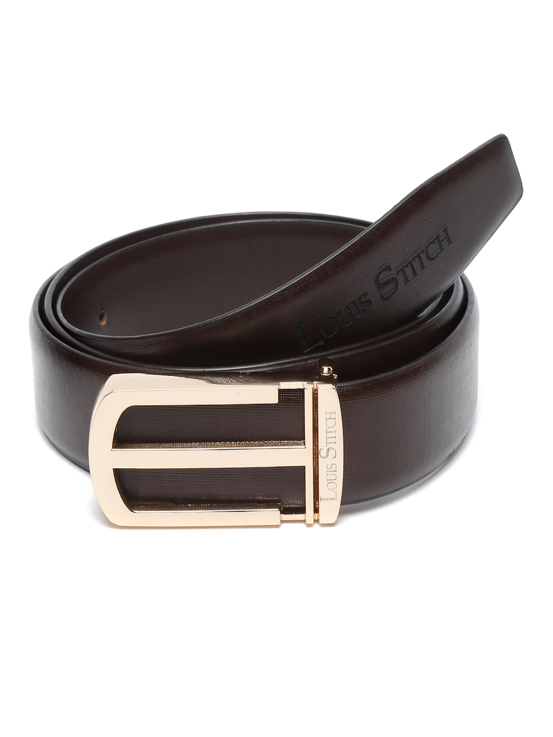Black/Golden Men's Black Formal Italian Leather Textured Belt For Men