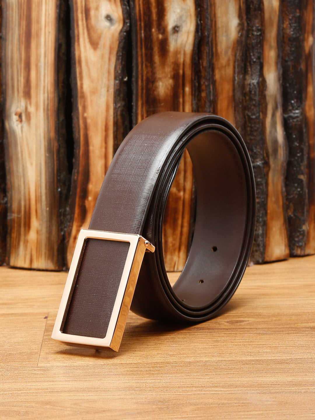 Black/Golden Men's Black Formal Italian Leather Textured Belt For Men