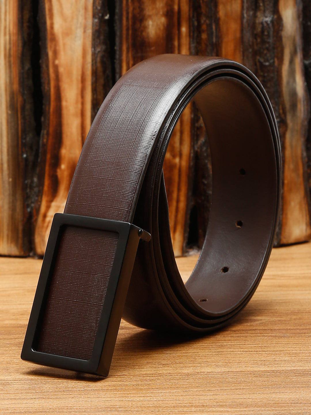 Black/Matt Gunmetal Men's Black Formal Italian Leather Textured Belt For Men