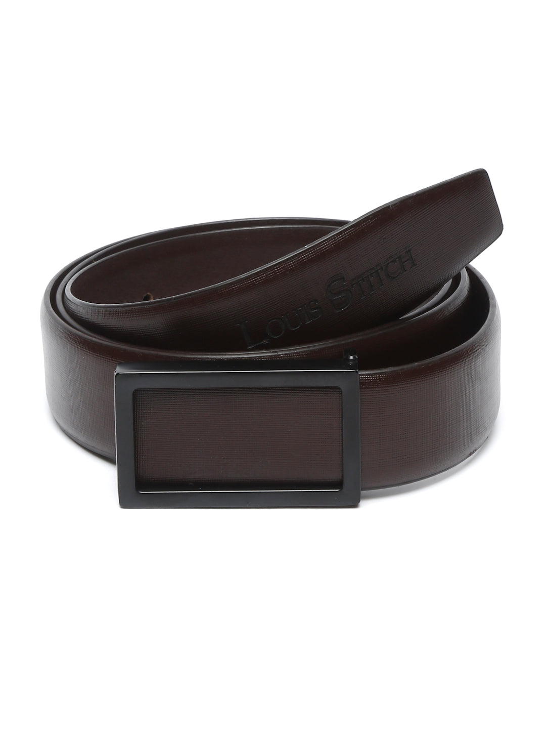 Black/Matt Gunmetal Men's Black Formal Italian Leather Textured Belt For Men