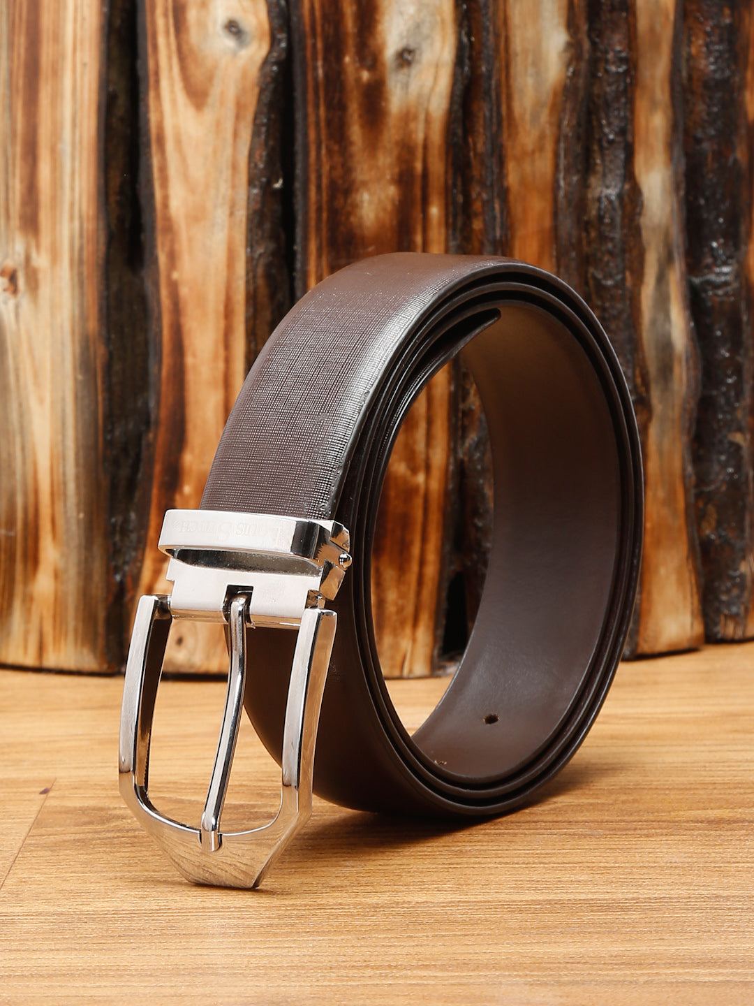 Black/Chrome Men's Black Formal Italian Leather Textured Belt For Men
