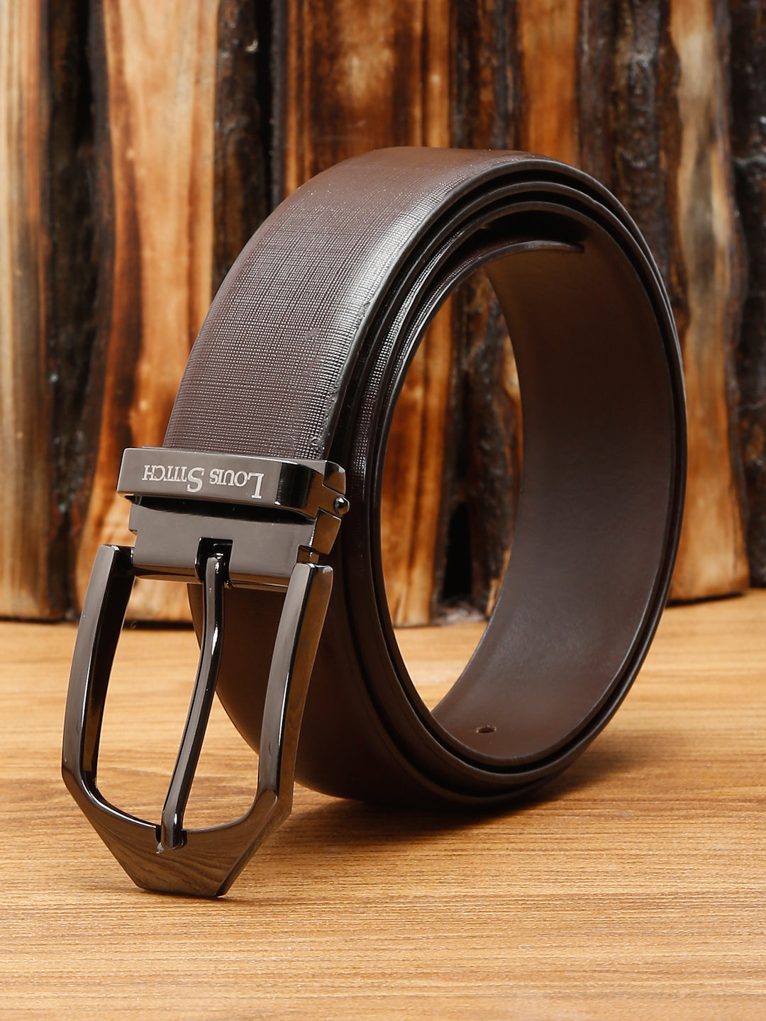 Black/Gunmetal Men's Black Formal Italian Leather Textured Belt For Men