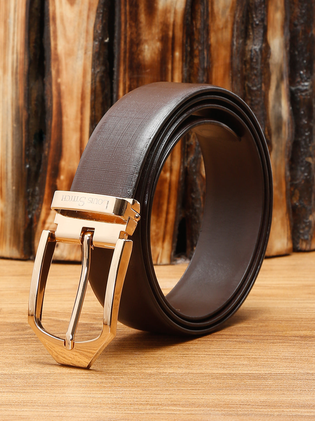 Black/Golden Men's Black Formal Italian Leather Textured Belt For Men