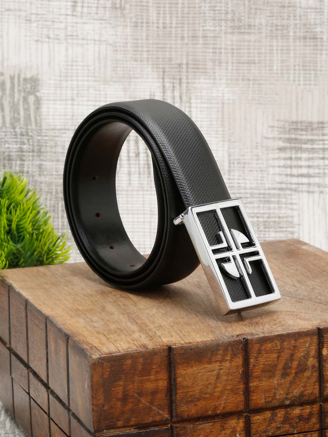 Men's Black Formal Italian Leather Textured Belt For Men